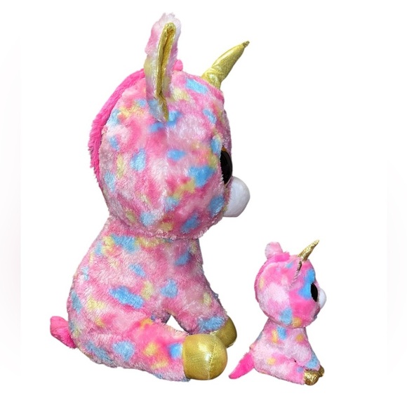 Ty Beanie Boo FANTASIA The Unicorn Glitter Eyes Large 16” Plush & 7” Baby Boo - Picture 3 of 7